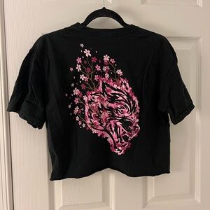 Darc Sport Black Tee with Pink Floral Wolf Design